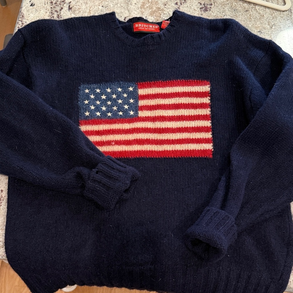 Britches heavy wool Navy Blue Sweater with American Flag Design